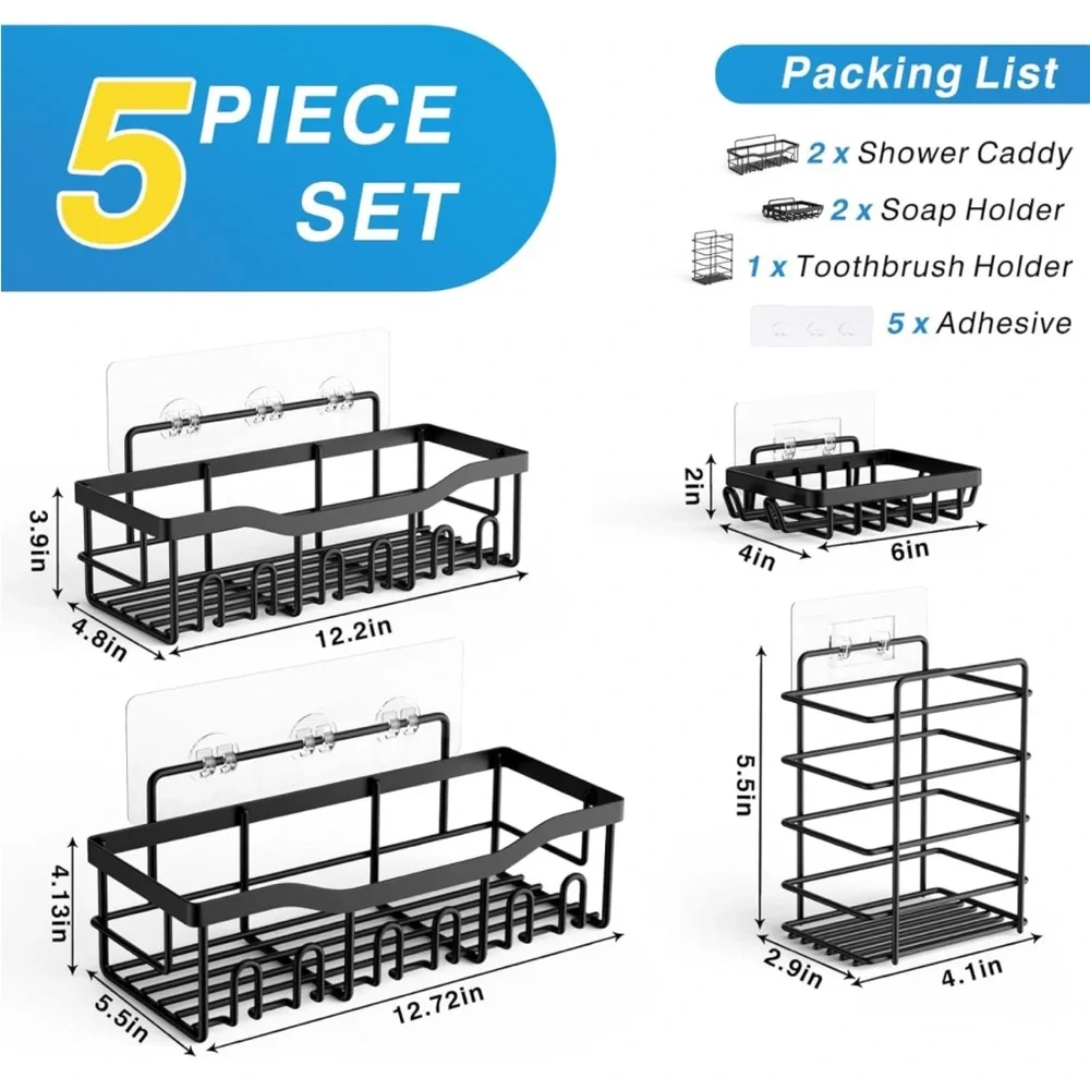 NIB Adhesive 5 Pack Rustproof Stainless Steel Bath Organizers